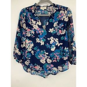 Everly blouse XS floral popover hi low lightweight sheer flowy cottage‎ ruffles